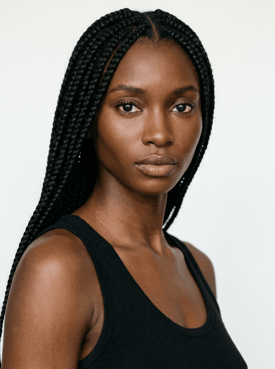 Black woman with long box braids